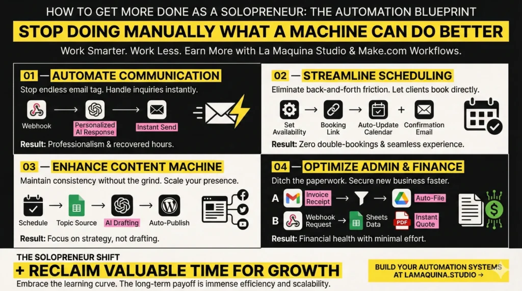 How to Get More Done as a Solopreneur - Tips & Tricks. Make.com scheduled automation.