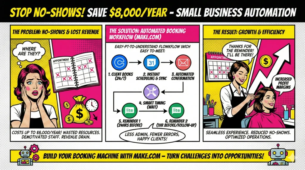 No Shows Appointments Small Business Solutions. Automated Booking System and follow up automation