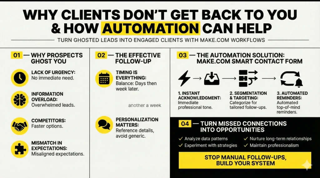 Why Clients Not Getting Back to Me Is a Common Issue. Turn ghosted leads into engaged clients with Make.com workflows
