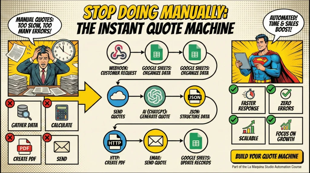 Sending Quotes Manually Takes Too Long – Find Solutions. Make.com blueprint and course